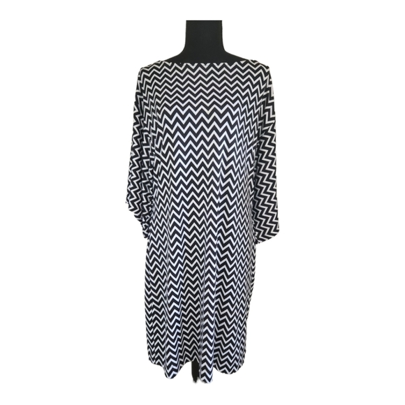 BEIGE chevron print shift sheath dress black white size medium - Picture 3 of 6